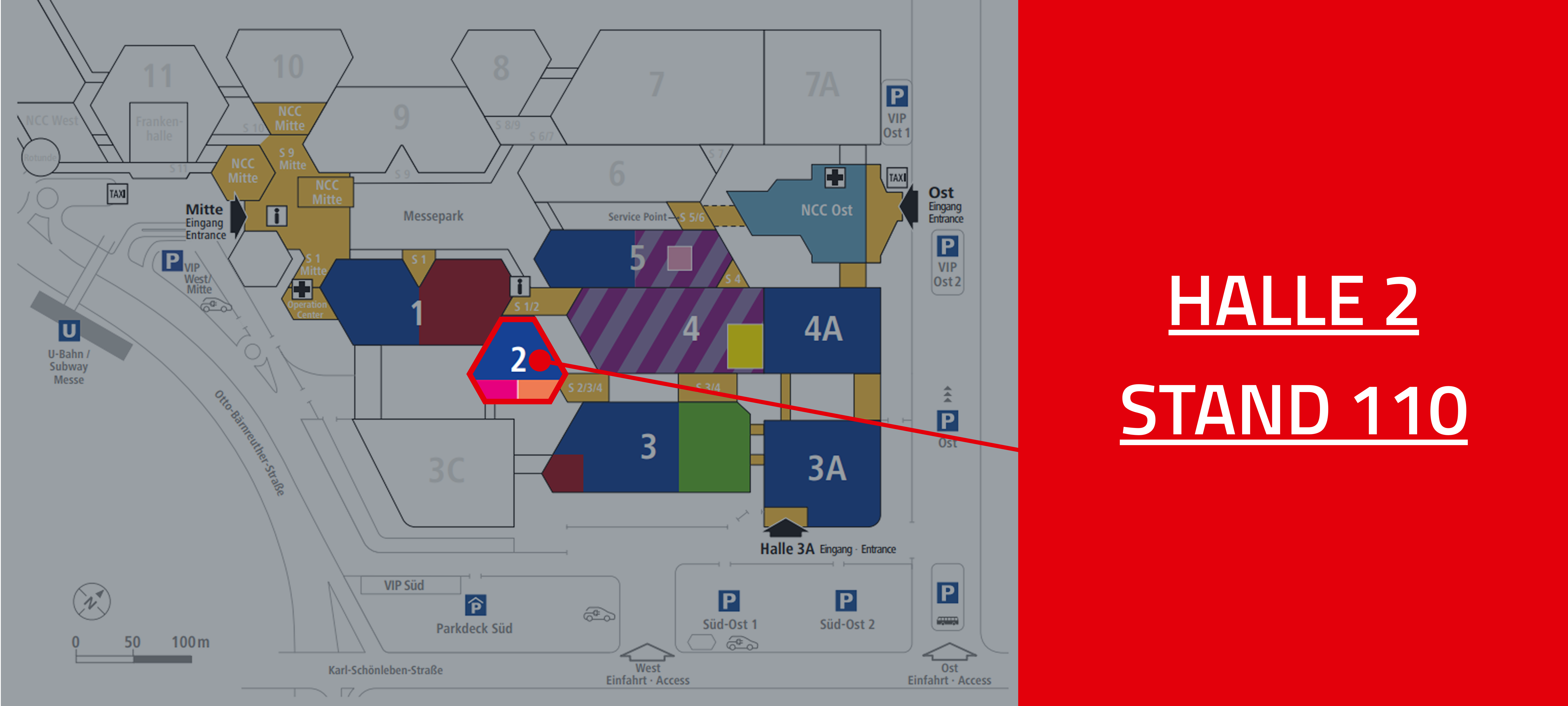 Embedded 2026 Lageplan DE_v4 Lageplan der embedded world Messe 2026 mit Markierung der Halle 2, in der sich der Stand der Würth Elektronik eiSos befindet.