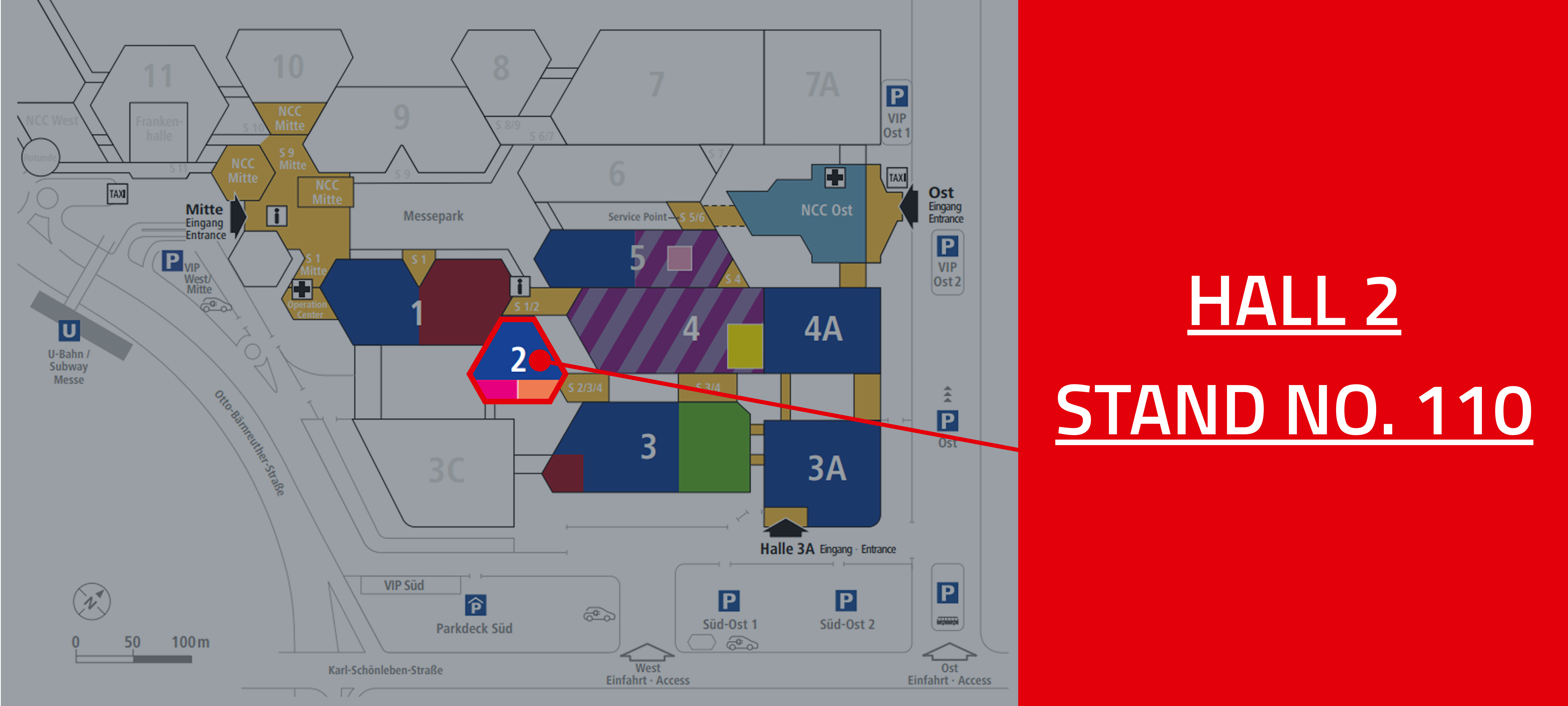 Embedded 2026 siteplan EN_v4 Site plan of Embedded World messe 2026 with marking of Hall 2, where the Würth Elektronik eiSos stand is located.