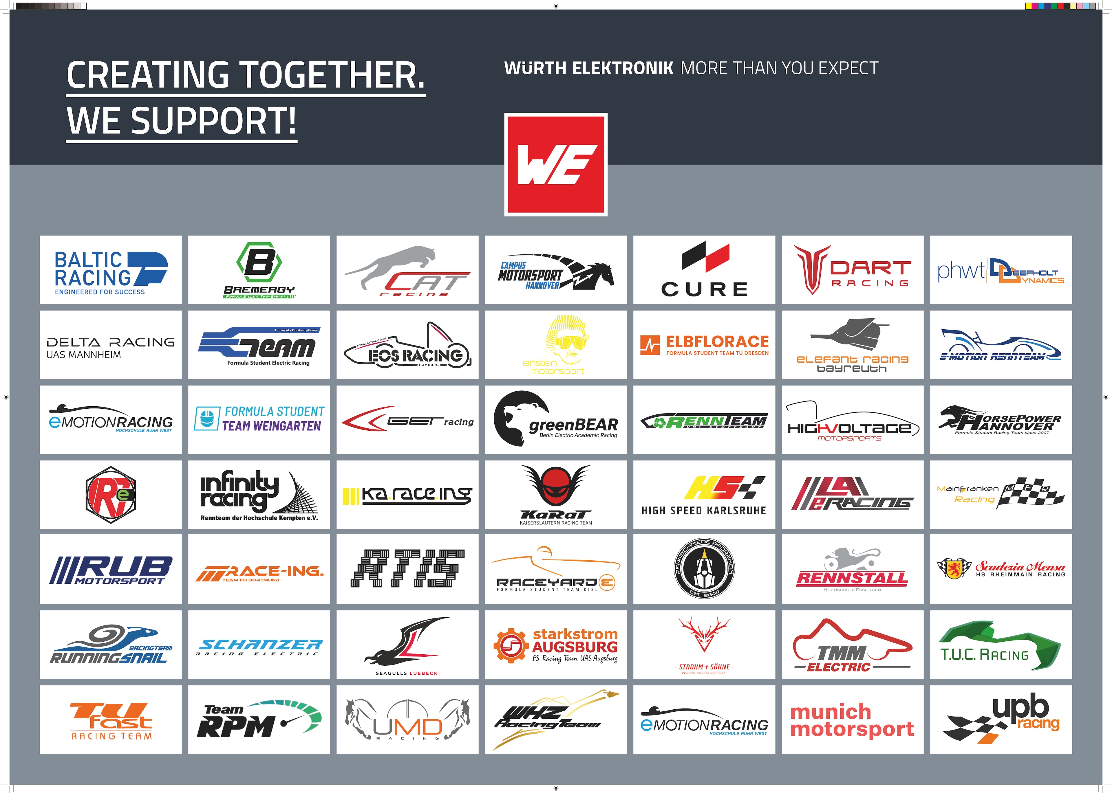 Formular student poster logos Different logos from supported formula student associations on a poster