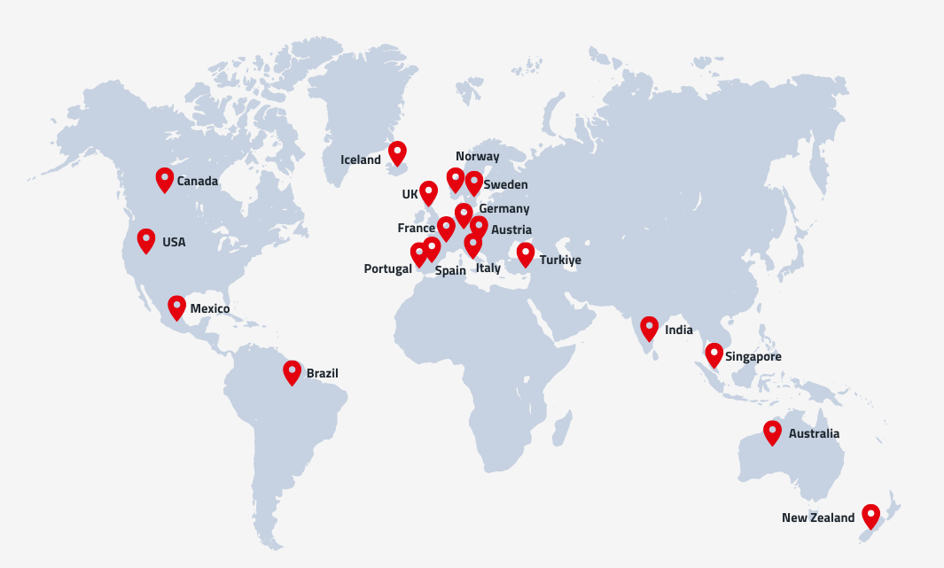Chat Karte globale Präsenz Weltkarte mit markierten Ländern, die den Chat nutzen