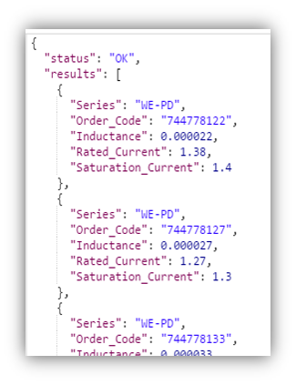 Screenshot API Redexpert Web Code showing the data for the API