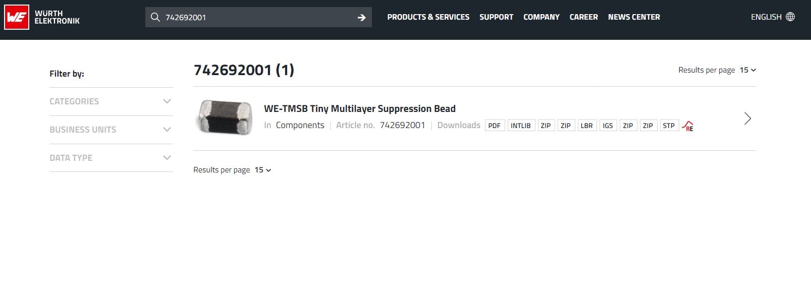 Screenshot search function Screenshot of the search function in the online store