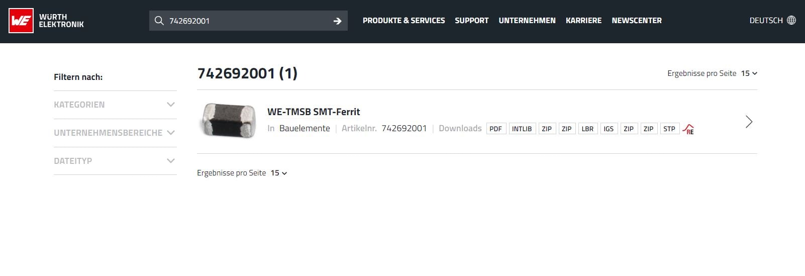 Screenshot von der Suchfunktion im Online Shop Screenshot von der Suchfunktion im Online Shop