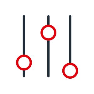 Icon Customization 2C positive Two-color icon with three positioners in dark gray and red symbolic of personalization
